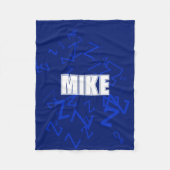 ネイビークールブルー&ホワイトのモノグラムと名前 フリースブランケット (正面)