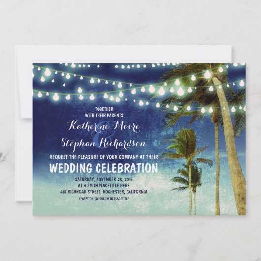 ネイビーグラデーションビーチ結婚式招待状 招待状 (正面)