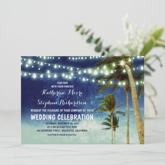 ネイビーグラデーションビーチ結婚式招待状 招待状 (スタンド正面)