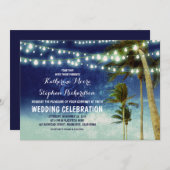 ネイビーグラデーションビーチ結婚式招待状 招待状 (正面/裏面)