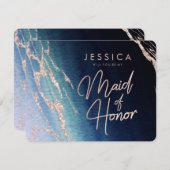 ネイビーグラデーションブルーアゲートがメイド・オブ・オーナー(花嫁付き添い人) 招待状 (正面/裏面)