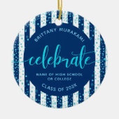 ネイビーグラードフォトターコイズグリッタースクリプトKeepsake セラミックオーナメント (正面)