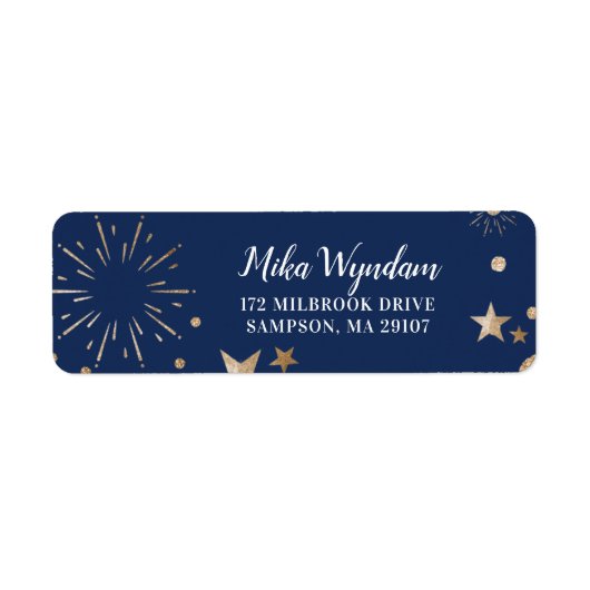 ネイビーグリッタースターと花火差出人住所 ラベル (正面)