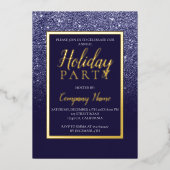 ネイビーグリッター金ゴールドビジネス企業のクリスマス 箔招待状 (正面)