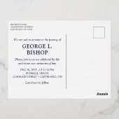 ネイビーグリーナリーフレーム楕円形フォト葬儀金ゴールド 箔招待状ポストカード (裏面)