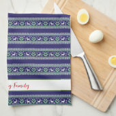 ネイビーグリーンとホワイトフェア島のクリスマス キッチンタオル (四つ折り)