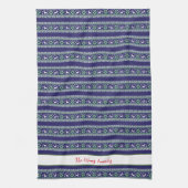 ネイビーグリーンとホワイトフェア島のクリスマス キッチンタオル (縦)