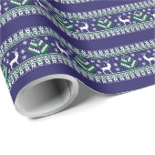 ネイビーグリーンとホワイトフェア島のクリスマス ラッピングペーパー (ロールコーナー)