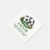 ネイビーグリーンのサッカーキッズ水彩 スタンダードカクテルナプキン (角)