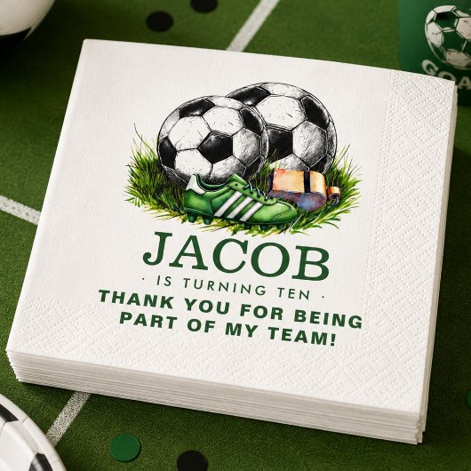 ネイビーグリーンのサッカーキッズ水彩 スタンダードカクテルナプキン