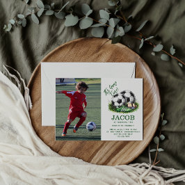 ネイビーグリーンのサッカーボールの水彩写真 招待状