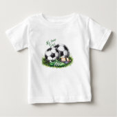 ネイビーグリーンのサッカーボール キッズ 水彩写真 ベビーTシャツ (正面)