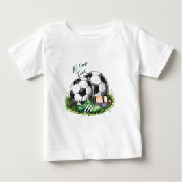 ネイビーグリーンのサッカーボール キッズ 水彩写真 ベビーTシャツ