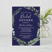 ネイビーグリーンの水彩画の花輪 ブライダルシャワー 招待状 (スタンド正面)