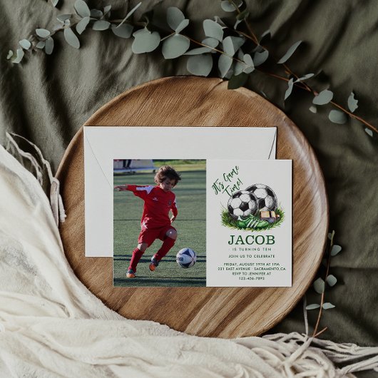 ネイビーグリーンサッカーキッズウォーター色の写真 招待状