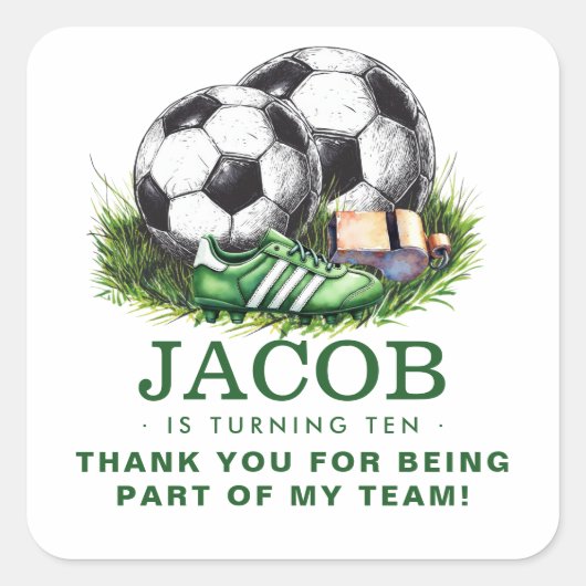 ネイビーグリーンサッカーキッズウォーター色 スクエアシール (正面)