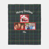 ネイビーグリーンタータンチェックプレイドメリークリスマスフォト フリースブランケット (正面)