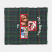 ネイビーグリーンタータンチェックプレイドメリークリスマスフォト フリースブランケット (正面(横))