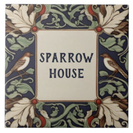 ネイビーグリーンバードハウスネームプラークプレート標識 タイル