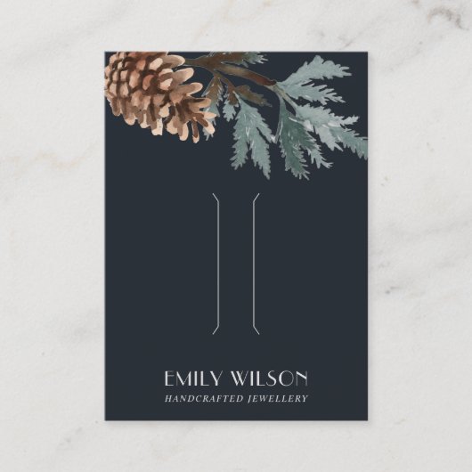 ネイビーグリーンパインコーンツリー枝ヘアクリップディスプレイ 名刺 (正面)