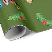 ネイビーグリーンホリデーグリーティング&新年 ラッピングペーパー (ロールコーナー)