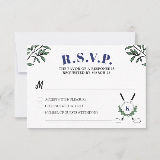 ネイビーグリーンリーゴルフをテーマにした定年パーティー 出欠カード (正面)