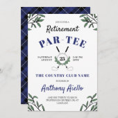 ネイビーグリーンリーゴルフをテーマにした定年パーティー 招待状 (正面/裏面)