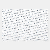 ネイビーグリーン反復モノグラム名スター ラッピングペーパーシート (正面2)