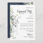 ネイビーグリーン離れ婚約パーティQRコード写真 招待状 (正面/裏面)