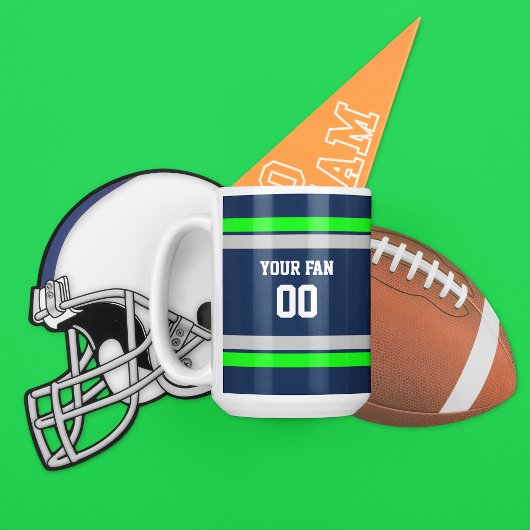 ネイビーグリーン&グレーサッカーチームパーソナライズされた コーヒーマグカップ
