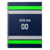 ネイビーグリーン&グレーサッカーチームパーソナライズされた ノートブック (正面)