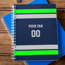ネイビーグリーン&グレーサッカーチームパーソナライズされた ノートブック