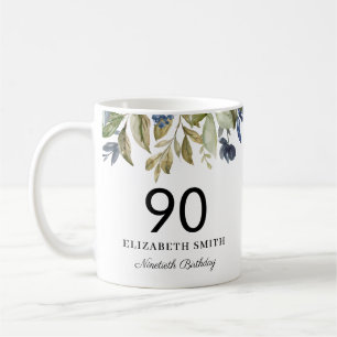 ネイビーグリー葉ネリー90誕生日 コーヒーマグカップ