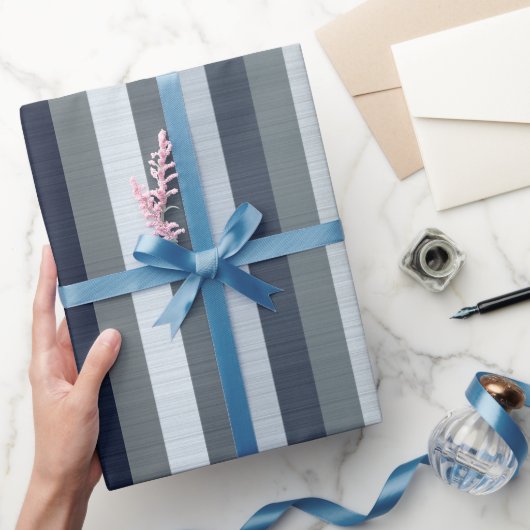 ネイビーグレイストライプズ ラッピングペーパー (ギフト)