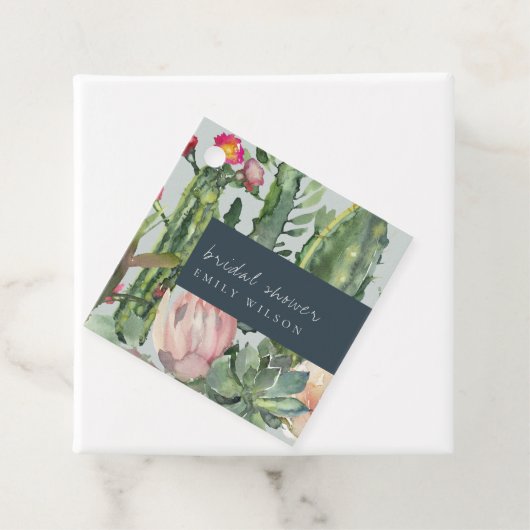 ネイビーグレイフローラデザートカッティ動物相ブライダルシャワー フェイバータグ (インサイチュ)