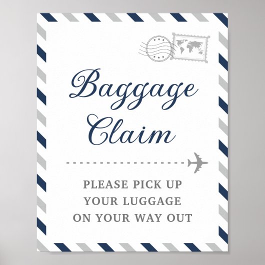 ネイビーグレイ手荷物受取人旅行機有利テーブル ポスター (正面)
