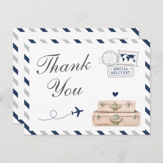 ネイビーグレイ旅行飛行機男の赤ちゃんブライダルシャワー ポストカード (正面/裏面)