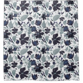 ネイビーグレーウォーター色クレマチスフローラルパターン シャワーカーテン (正面)