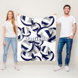 ネイビーグレーバレーボール女の子スポーツルームデカール フリースブランケット