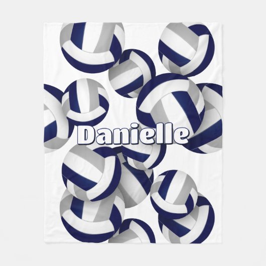 ネイビーグレーバレーボール女の子スポーツルームデカール フリースブランケット (正面)