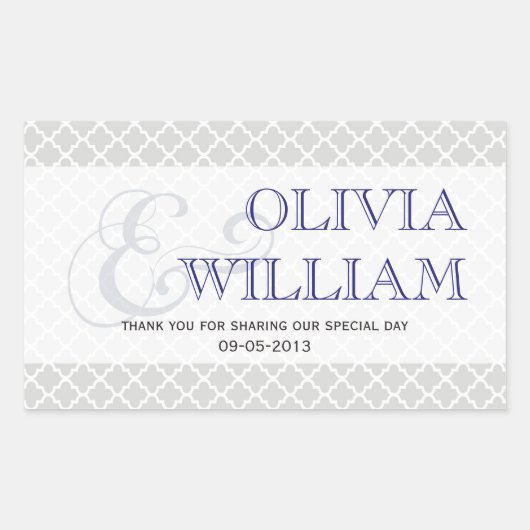 ネイビーグレーモロッコタイルアンパサンド結婚式の引き出物 長方形シール (正面)