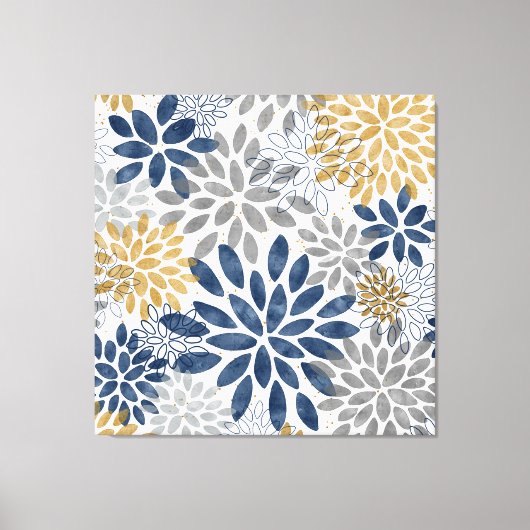 ネイビーグレー金ゴールドダリア開花 キャンバスプリント (正面)