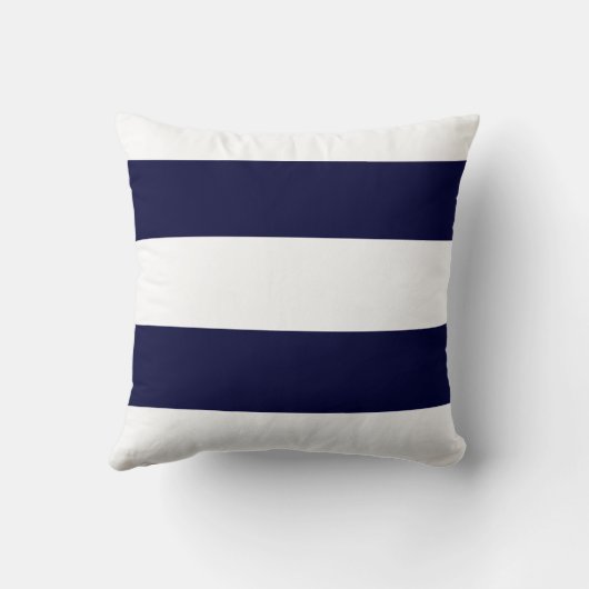 ネイビーグレー クジラのストライプ  ホワイトとネイビーブルー クッション (裏面)
