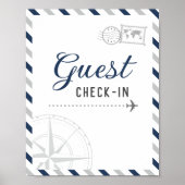 ネイビーグレー 旅行 航空機 ゲストチェックイン ウェルカム ポスター (正面)