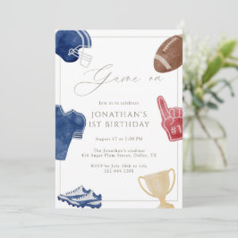 ネイビーゲームオンフットボールバースデー 招待状