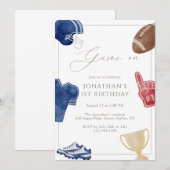 ネイビーゲームオンフットボールバースデー 招待状 (正面/裏面)