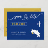 ネイビーコスタリカ結婚式Save the Date Mapはがき ポストカード (正面/裏面)