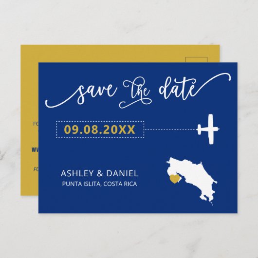 ネイビーコスタリカ結婚式Save the Date Mapはがき ポストカード (正面/裏面)