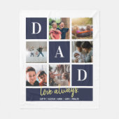 ネイビーコロブロックパパファミリーフォトコラージュ フリースブランケット (正面)