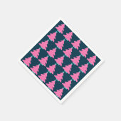 ネイビーコンテンポラリーブルーのピンクのクリスマスツリー スタンダードカクテルナプキン (角)